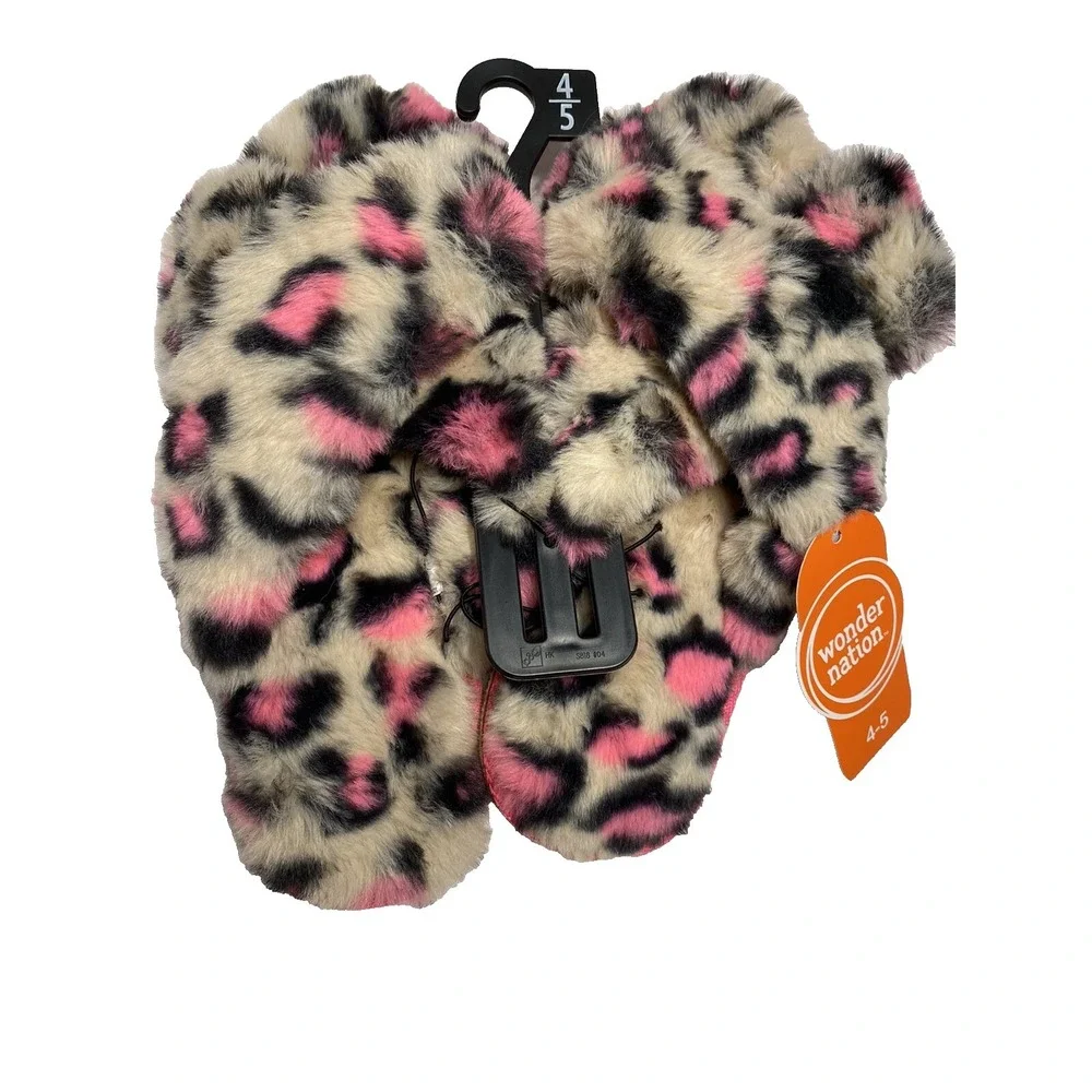 wonder nation girls animal print sandal slippers hard sole size 4-5‎
